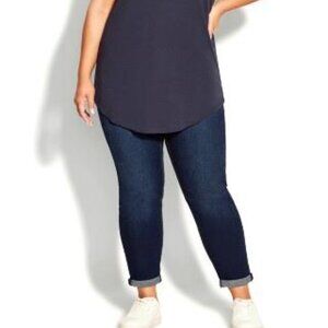 Avenue Women S Plus Size Stretch Girlfriend Fit Jeans Tall in Dark Wash